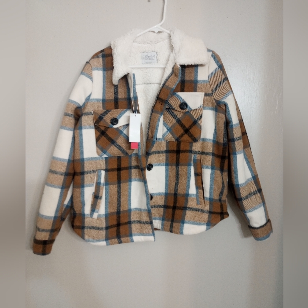 Special One Women's Long Sleeve Plaid Sherpa Lined Shirt Jacket NWT